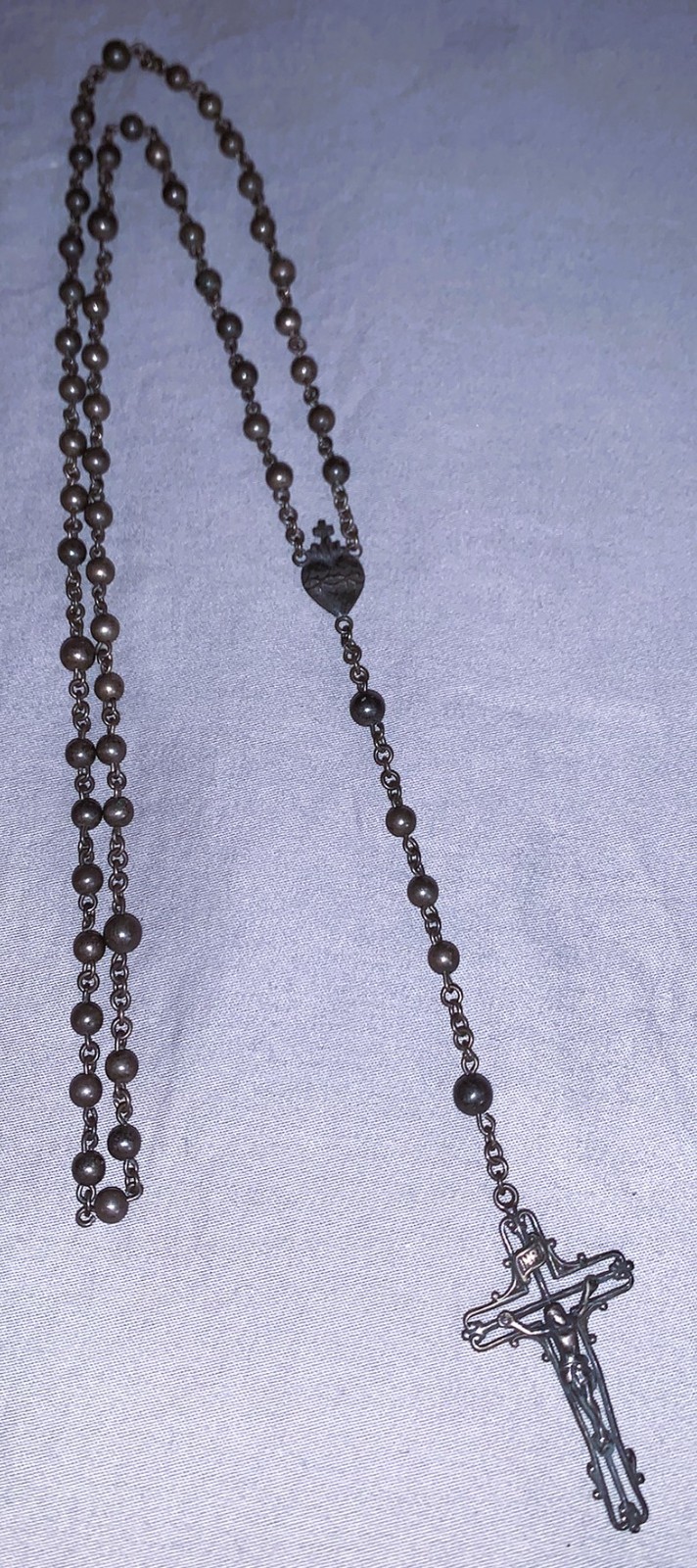 Nice Old  Sterling  Rosary Beads  Sacred Heart of Jesus Medal