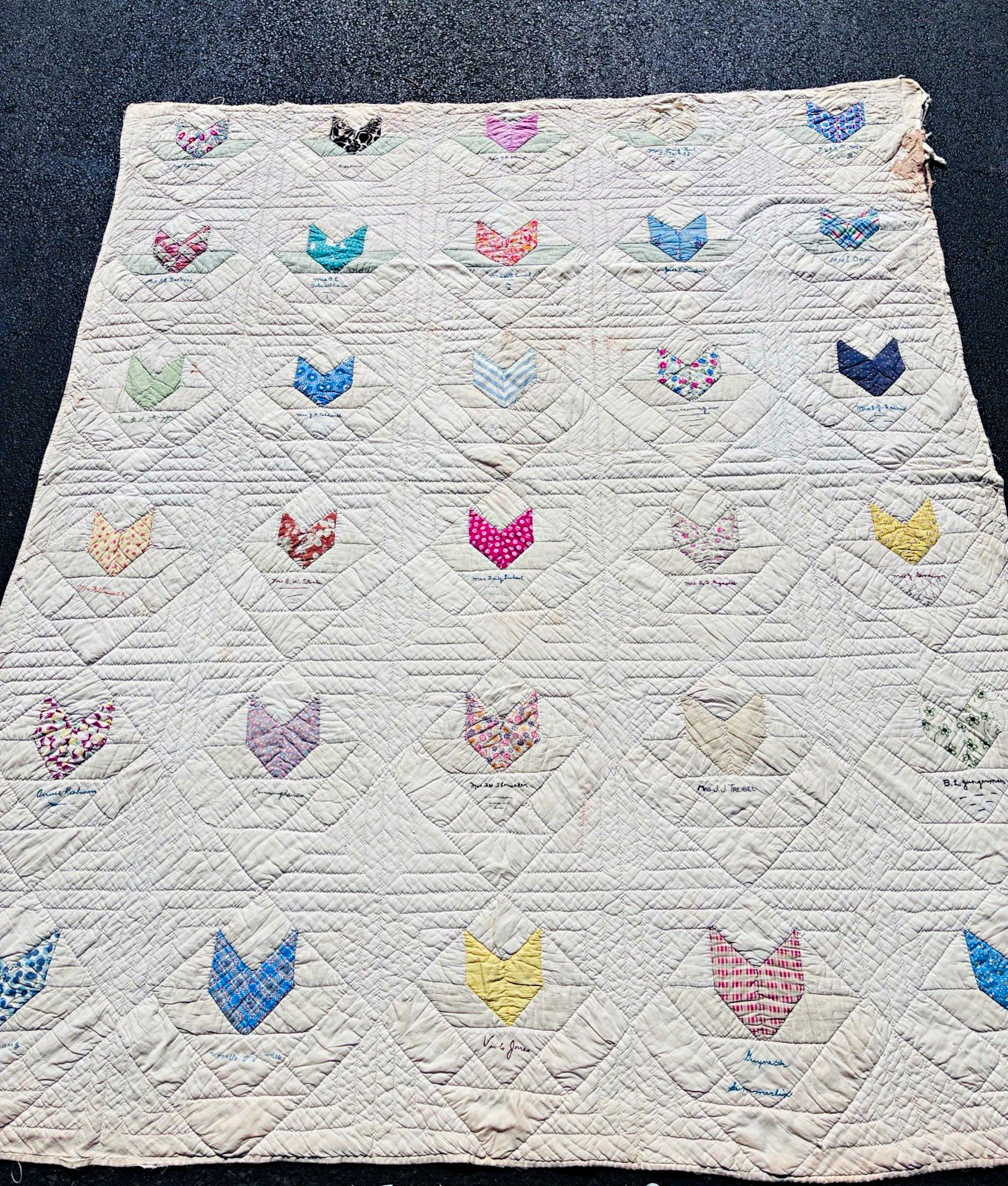 Antique 1938 Friendship Signature Quilt Pear Ridge Club Hand Quilted Embroidered Antique 1938 Friendship Signature Quilt Pear Ridge Club Hand Quilted Embroidered