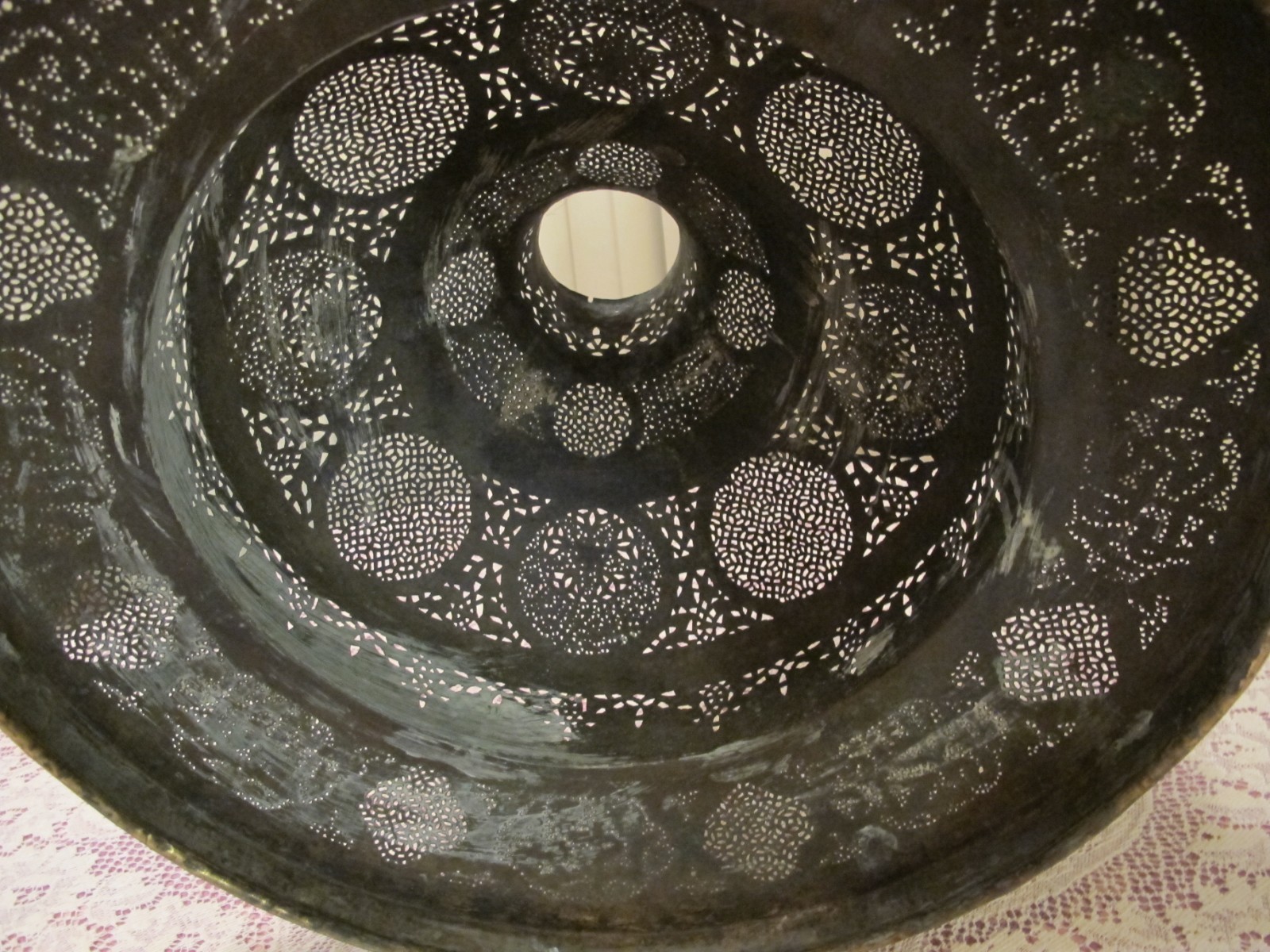 19th Cent Islamic Ottoman Pierced Brass Lamp Base Shade Calligraphy 19 x12 x 3