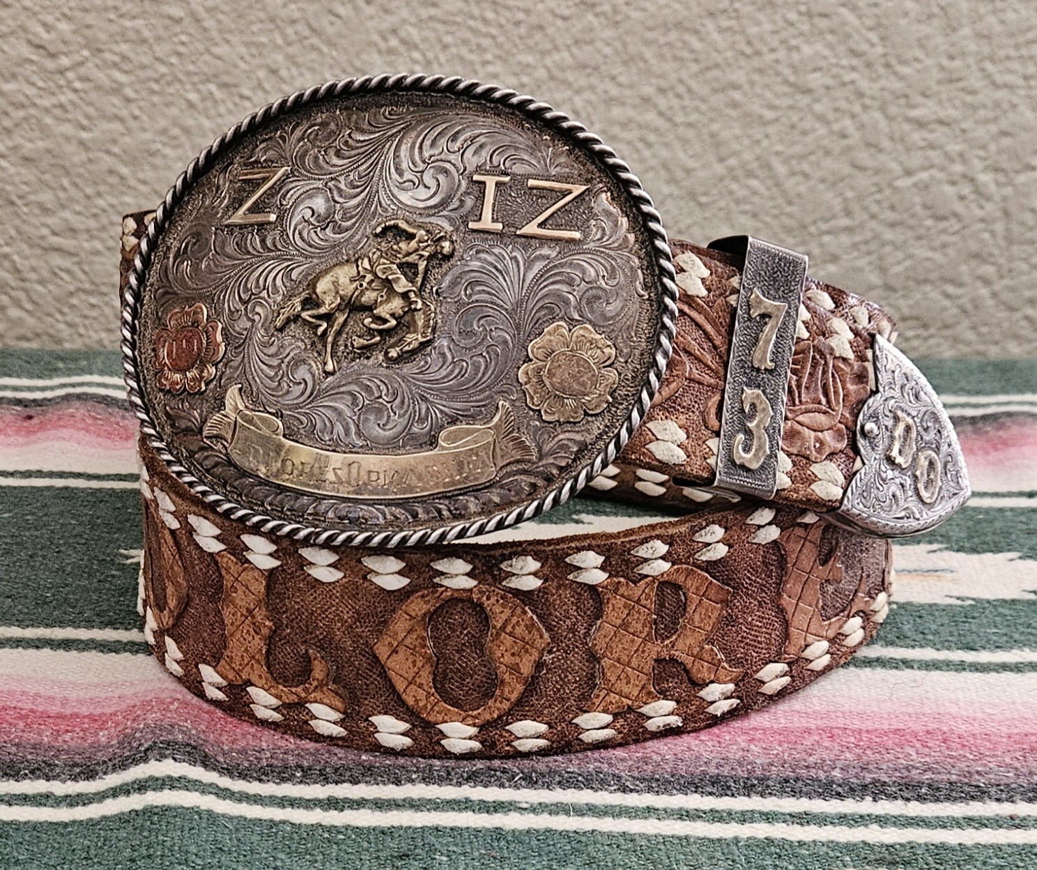 Vtg Sterling Silver Bronc Rider 1973 Horse Cowboy 3 Piece Trophy Belt Buckle