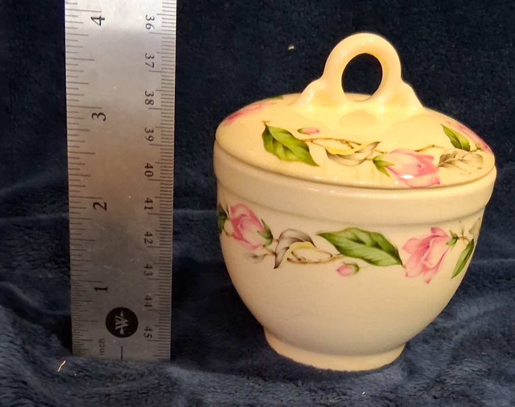 Vintage Universal Pottery Ballerina Covered Sugar Bowl Pink Rose Floral USA