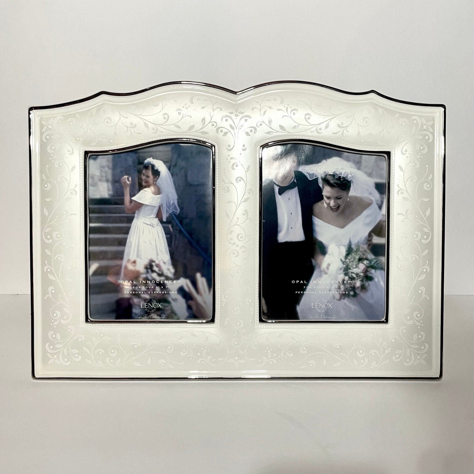 Lenox Opal Innocence Double 5x7 Wedding Picture Frame Ivory Floral Discontinued