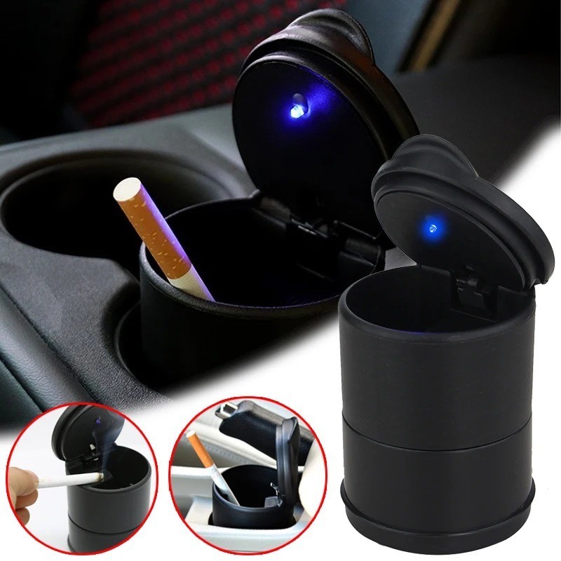 New Portable Car Auto Ashtray Blue LED Light Smokeless Ashtray Cigarette Holder