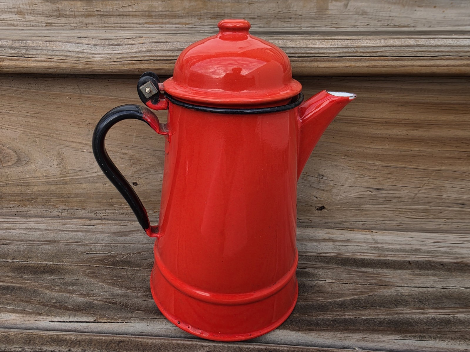 Vintage Huta Silesia Red Enamelware No 12 Coffee Tea Pot Made In Poland 1 Liter