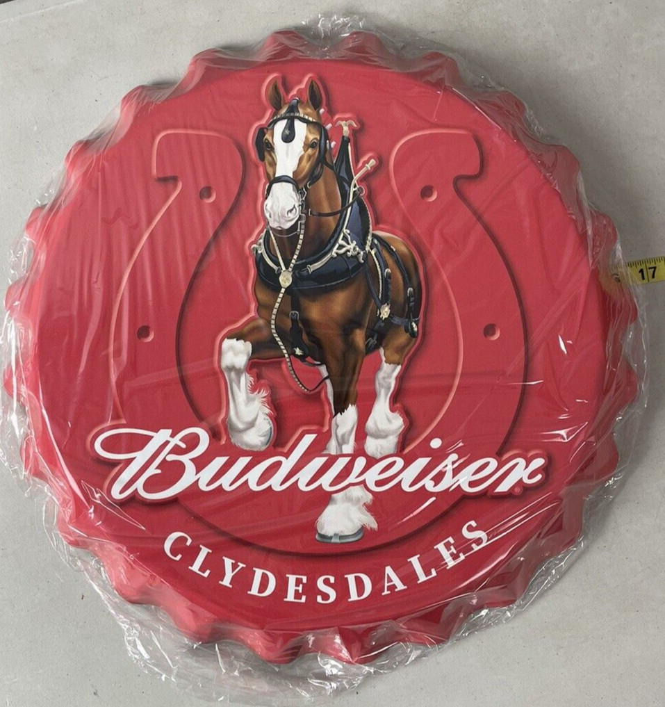 Budweiser Clydesdales Wall Sign Bottle Cap Tin Metal 16\