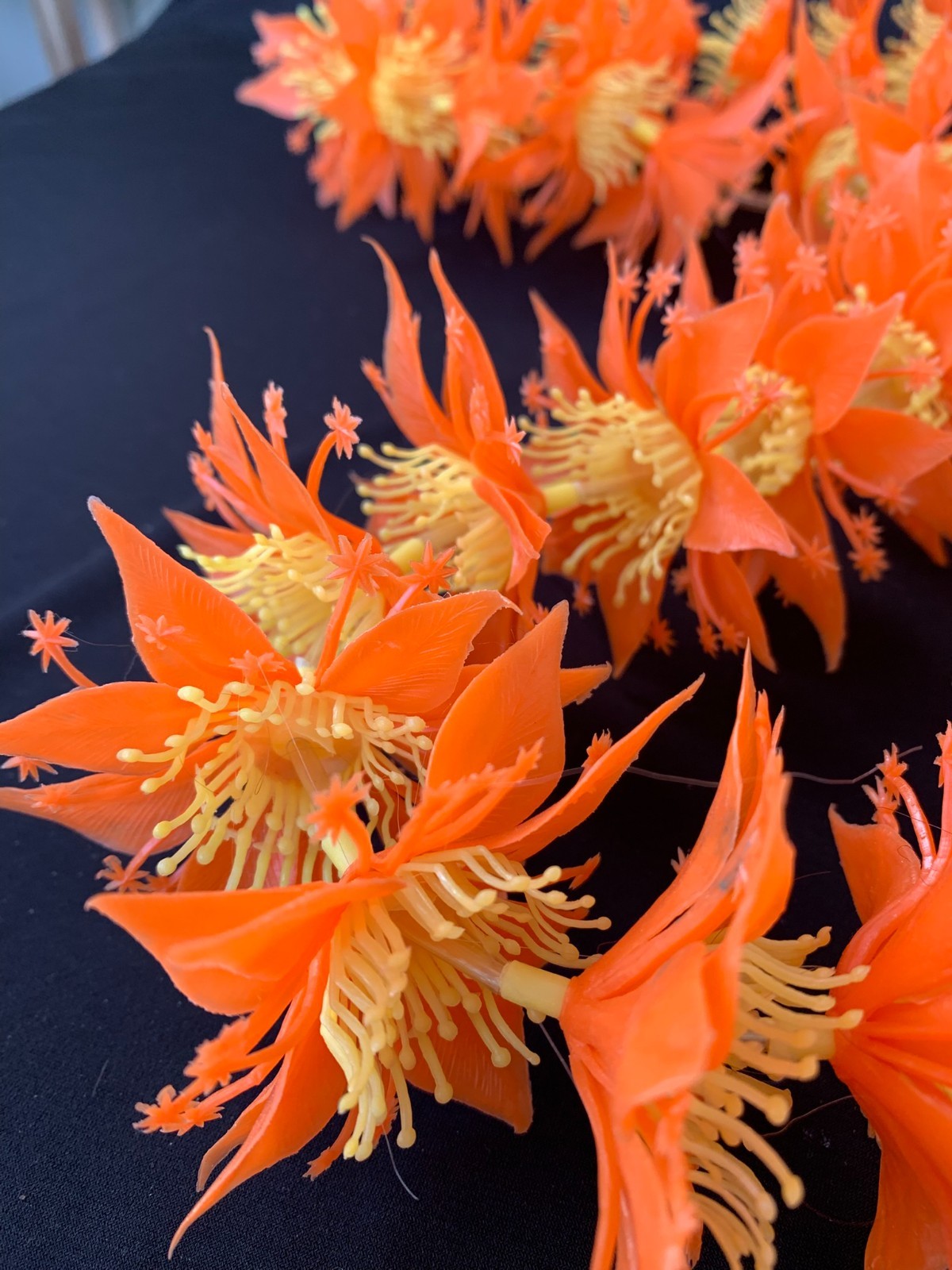 Vintage Hawaiian Plastic Lei Hula Luau Tiki MCM 1960s 1970s Orange Flowers