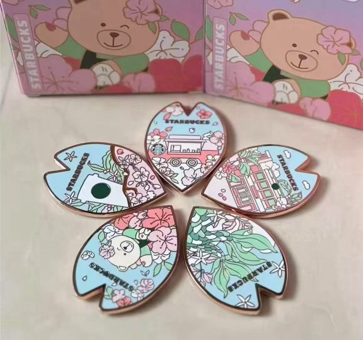 Starbucks 2025 China Sakura Cute Bear Fridge Magnet Set Starbucks 2025 China Sakura Cute Bear Fridge Magnet Set