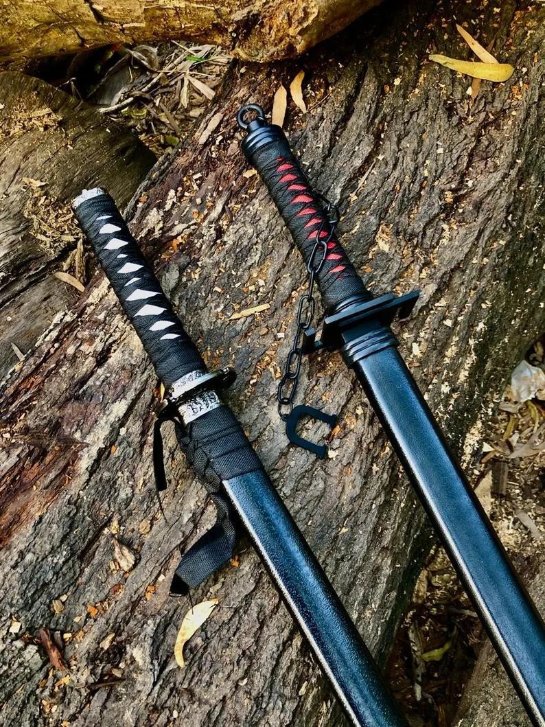 2 Pcs HANDMADE JAPANESE SAMURAI KATANA SWORD FOLDED STEEL SHARP FULL TANG