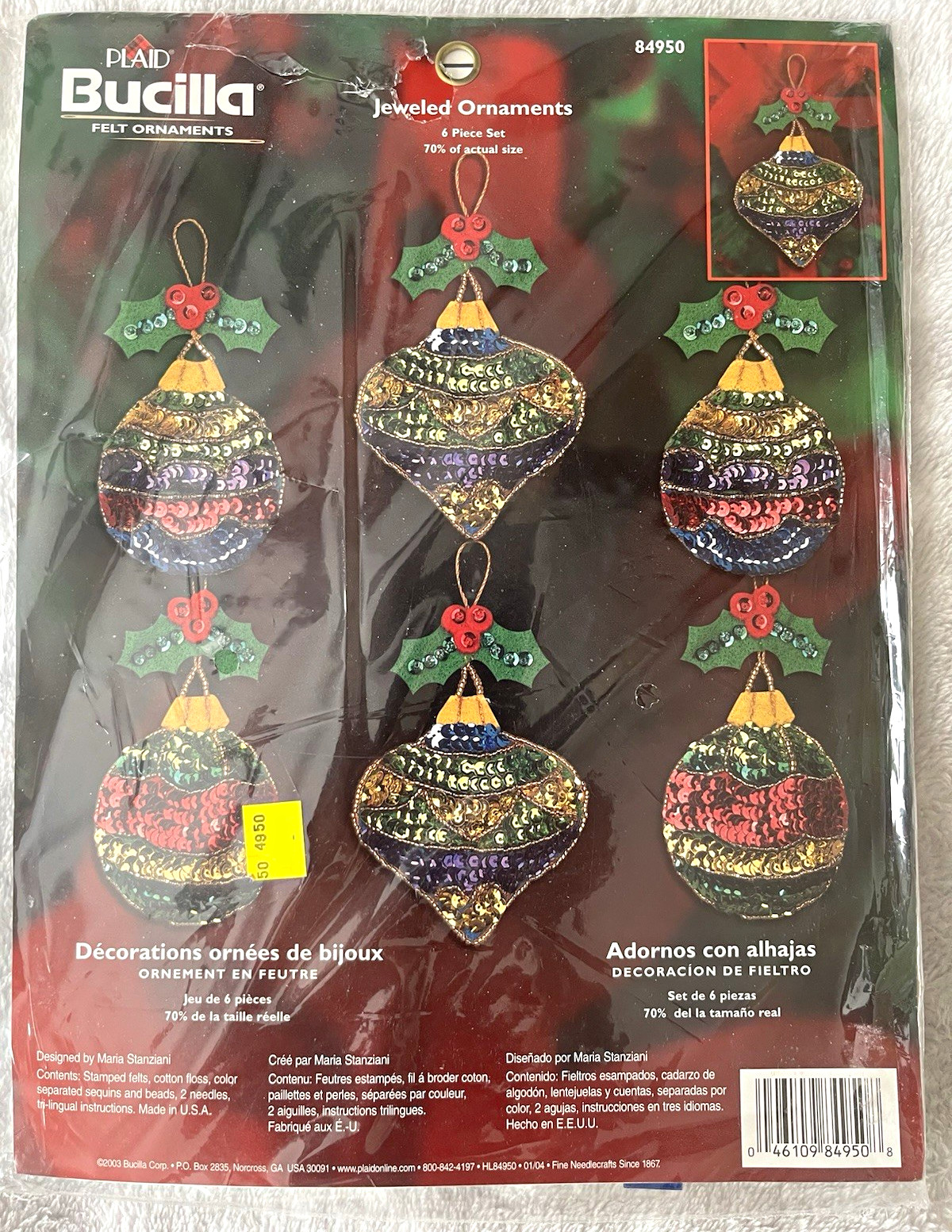 Vintage Bucilla Felt&Sequin “Jeweled” Ornament Kit.  Maria Stanziani Design