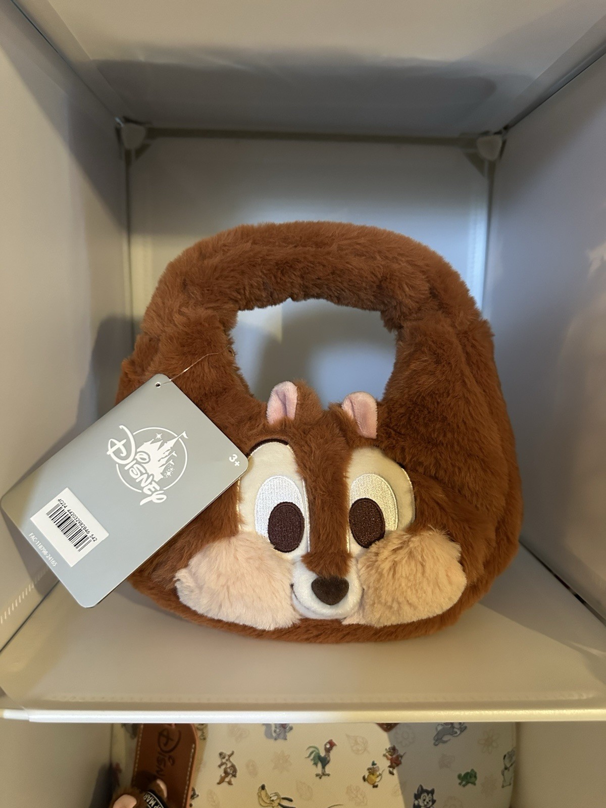 Disney Store Chip Plush Faux Fur Handbag Purse Small Brown Tan White