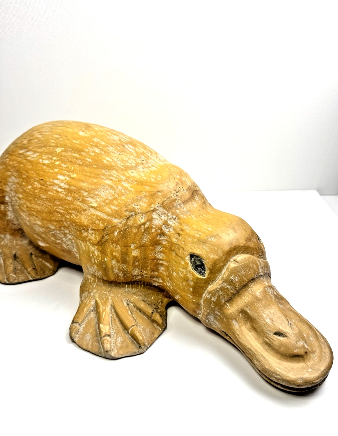 Large Artist Signed Carved Wood Platypus Sculpture Animal Decor Statue Figurine