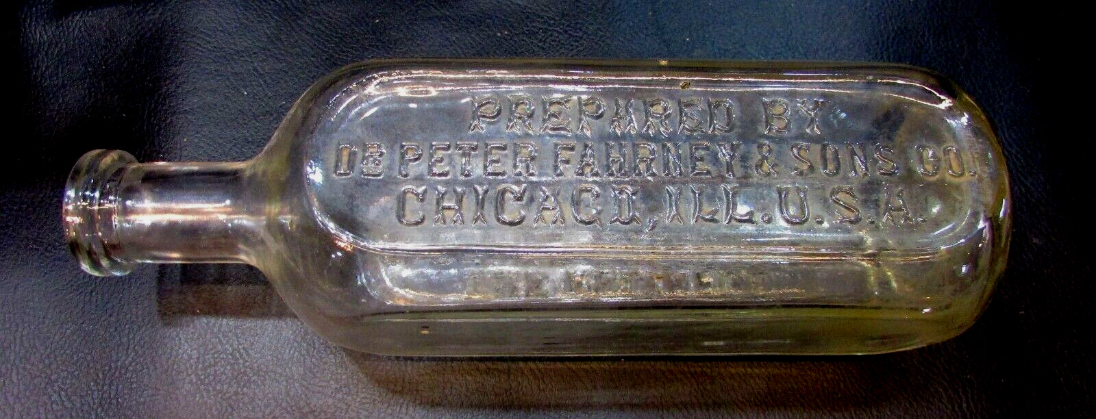 Old 20s Clear Glass Square Bottle Reliable Old Time Preparation Dr Peter Fahrney