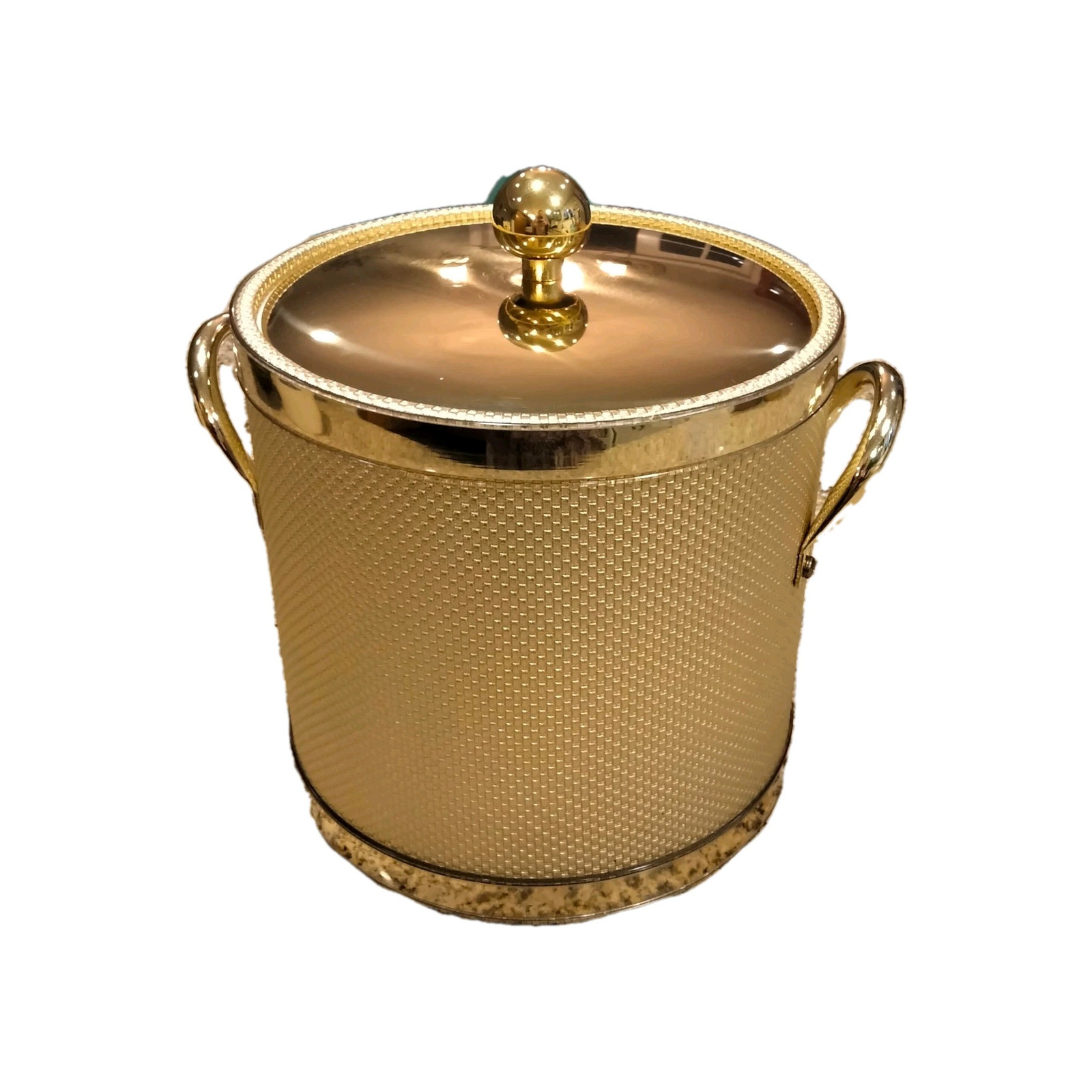 Vtg KRAFTWARE Ice Bucket Gold Wicker Weave MCM HOLLYWOOD REGENCY GLAM