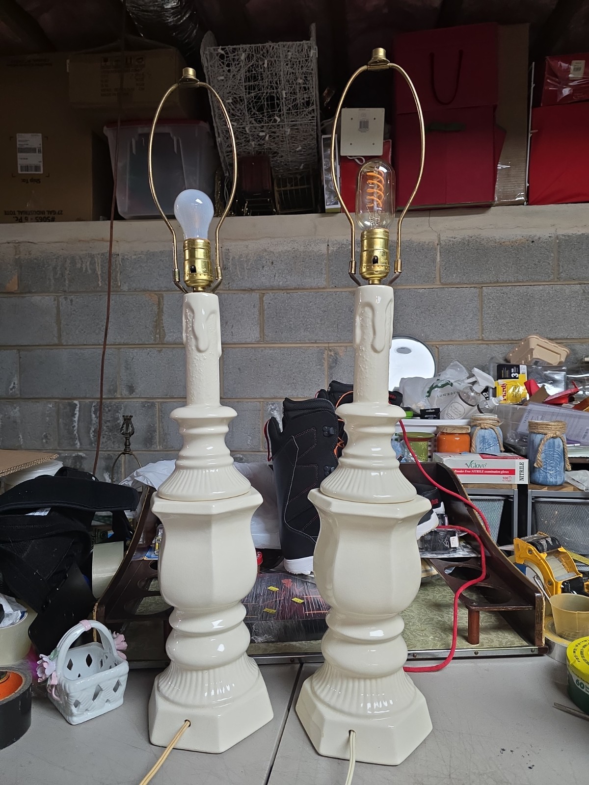 Vtg Pair Of Candle Column Table Lamps  30 Inch To Finial