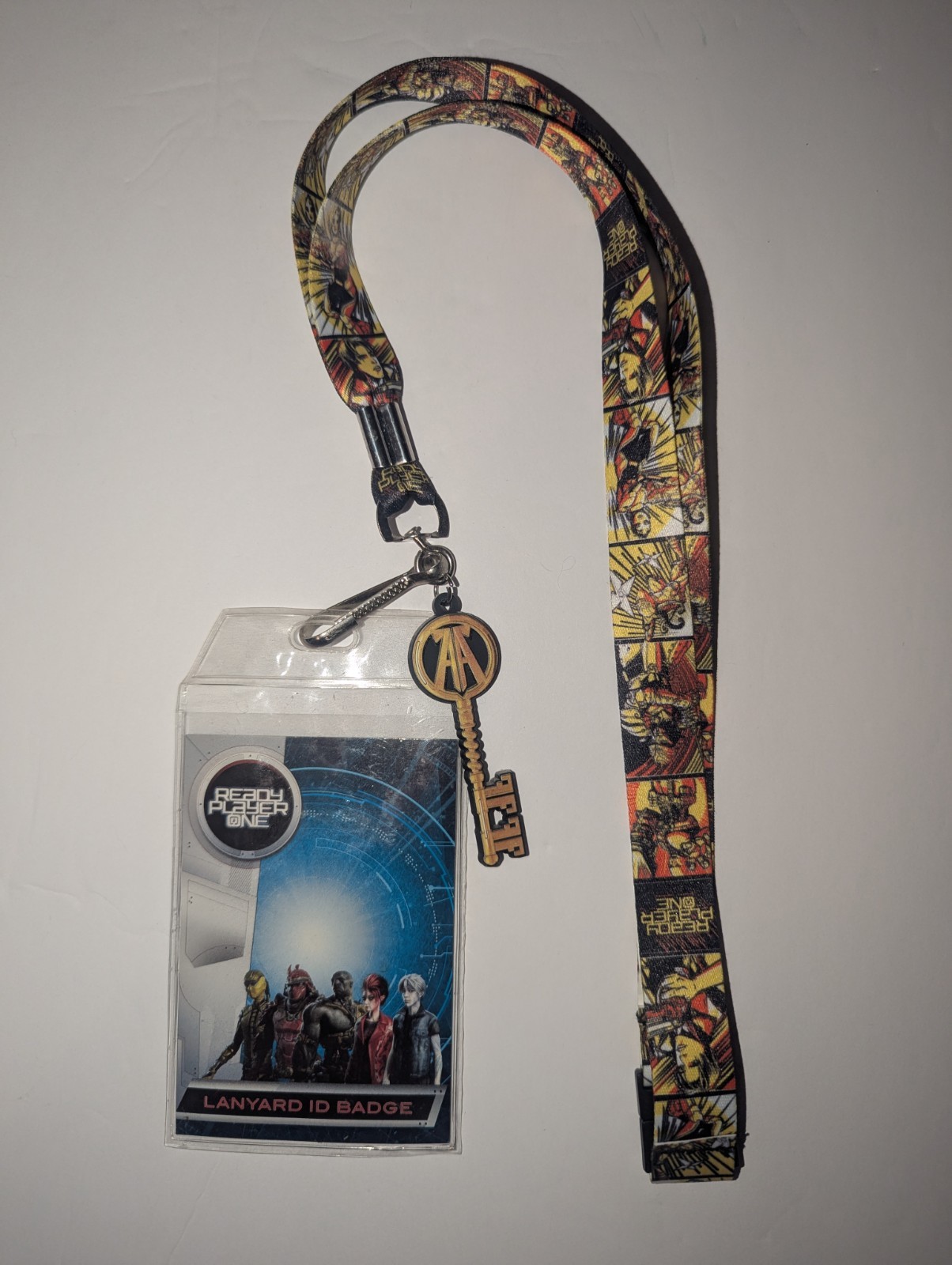 Ready Player One Yellow Grid Lanyard Strap with Gold Key Dongle Badge ID Holder 