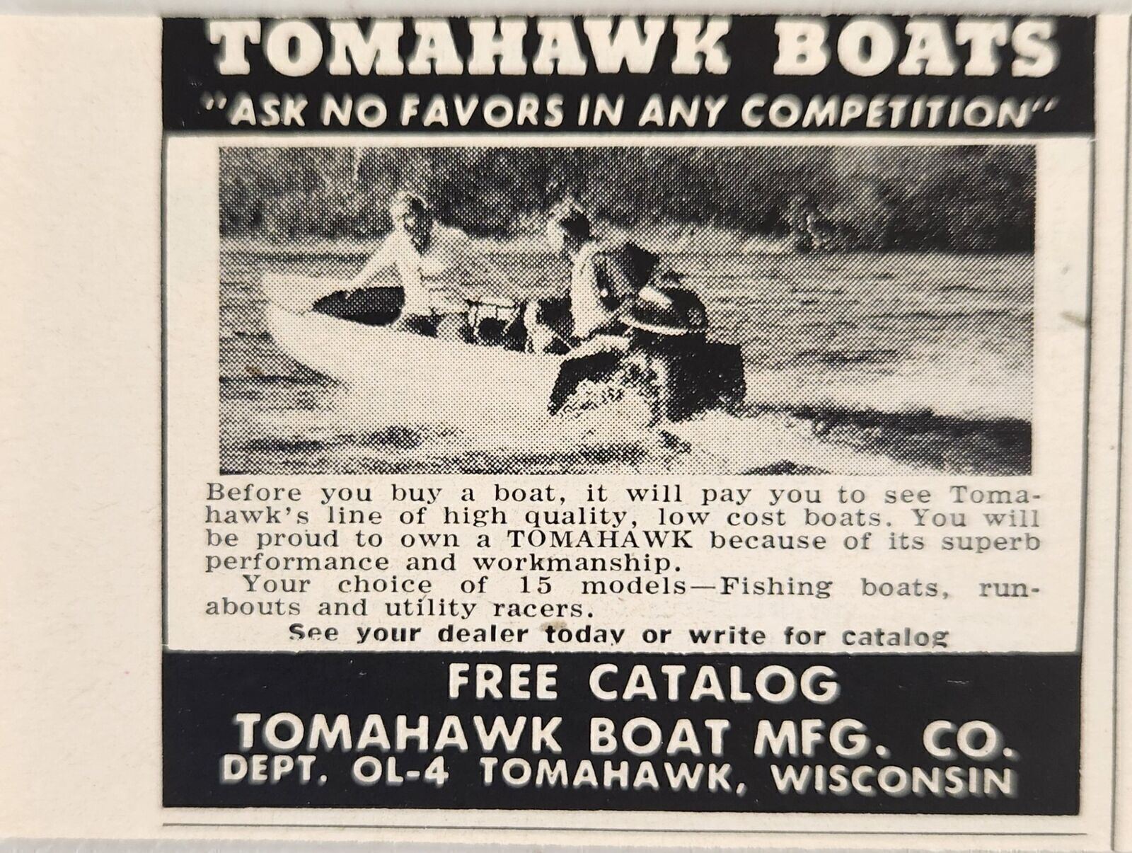 1952 Print Ad Tomahawk Boat Mfg Co Made in Tomahawk,Wisconsin