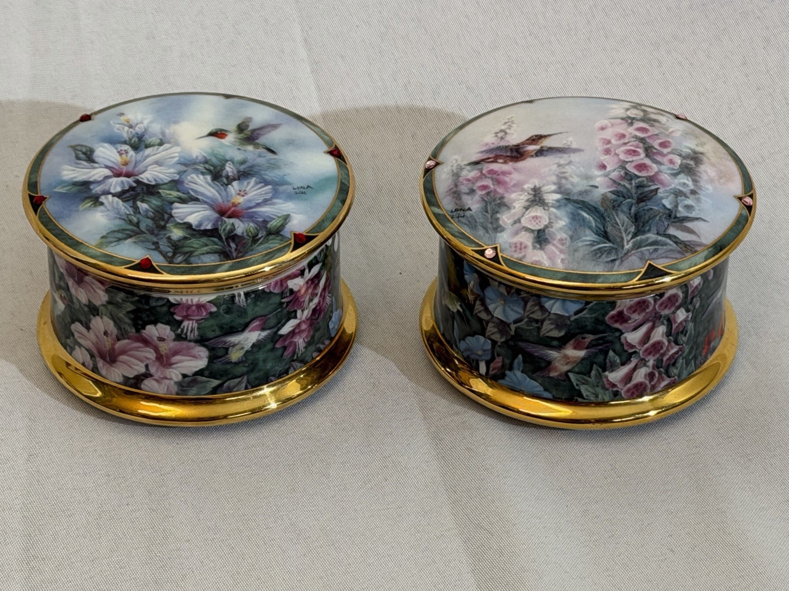 Lena Liu Gems of Nature Hummingbird Music Boxes Ardleigh Elliott 1994 Pair