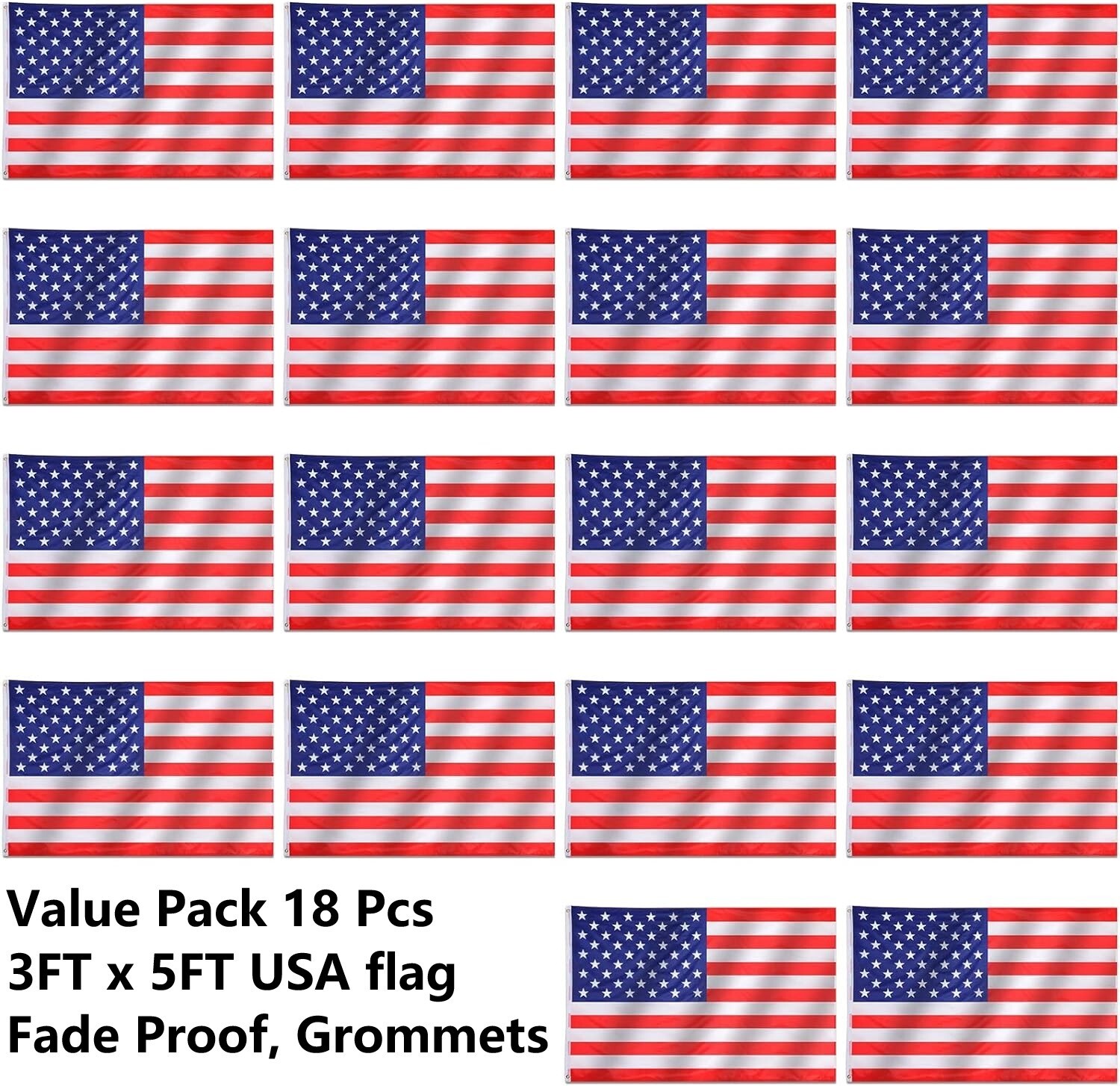 Wholesale lot 18 3' x 5' ft. USA US American Flag Stars Grommets United States