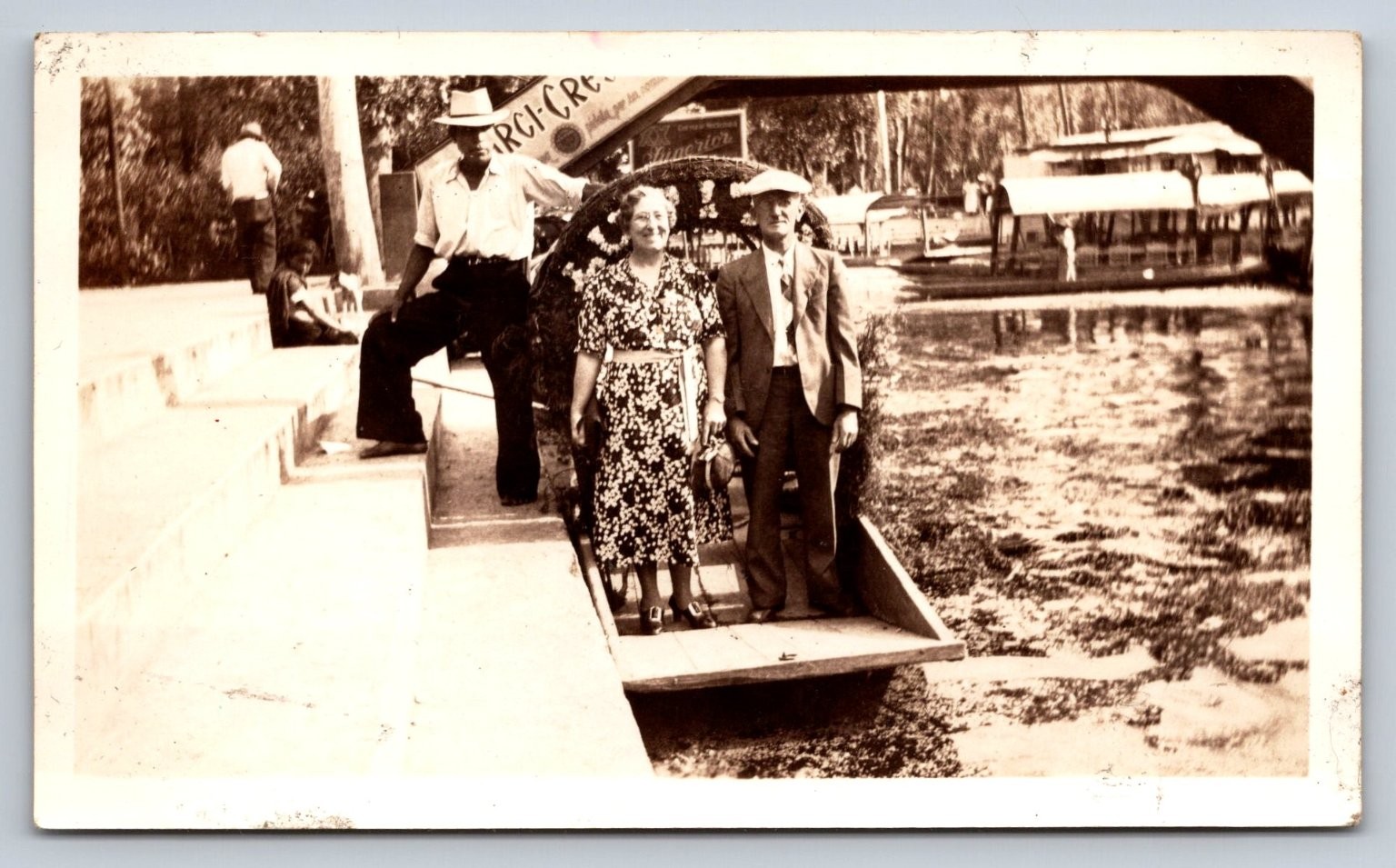 Xochimilco Floating Gardens 1939 Snapshot Photograph Mexico City Travel Couple