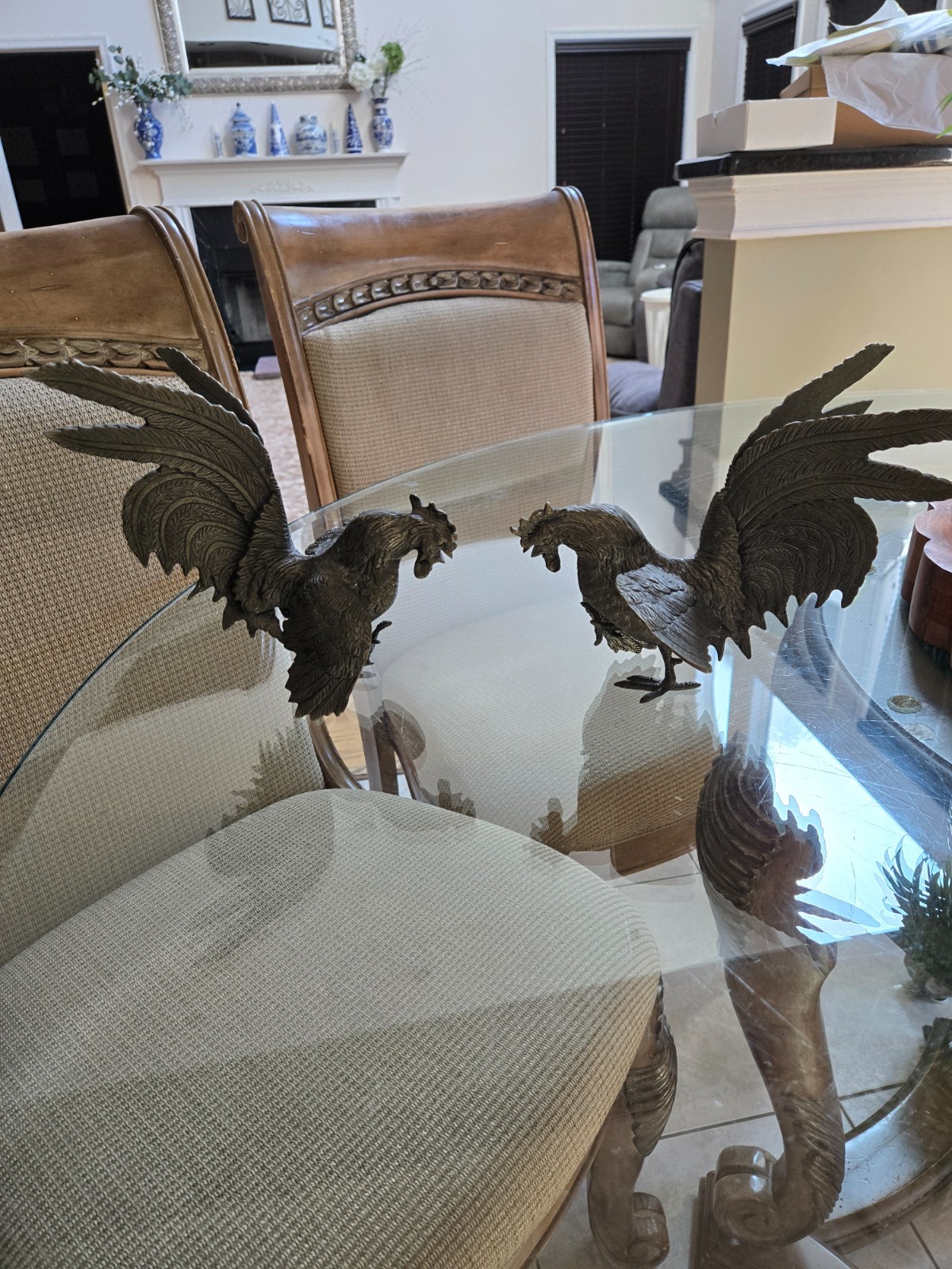 Pair of Vintage Bronze‑Style Fighting Rooster Sculptures – Heavy 1 lb 14 oz Each