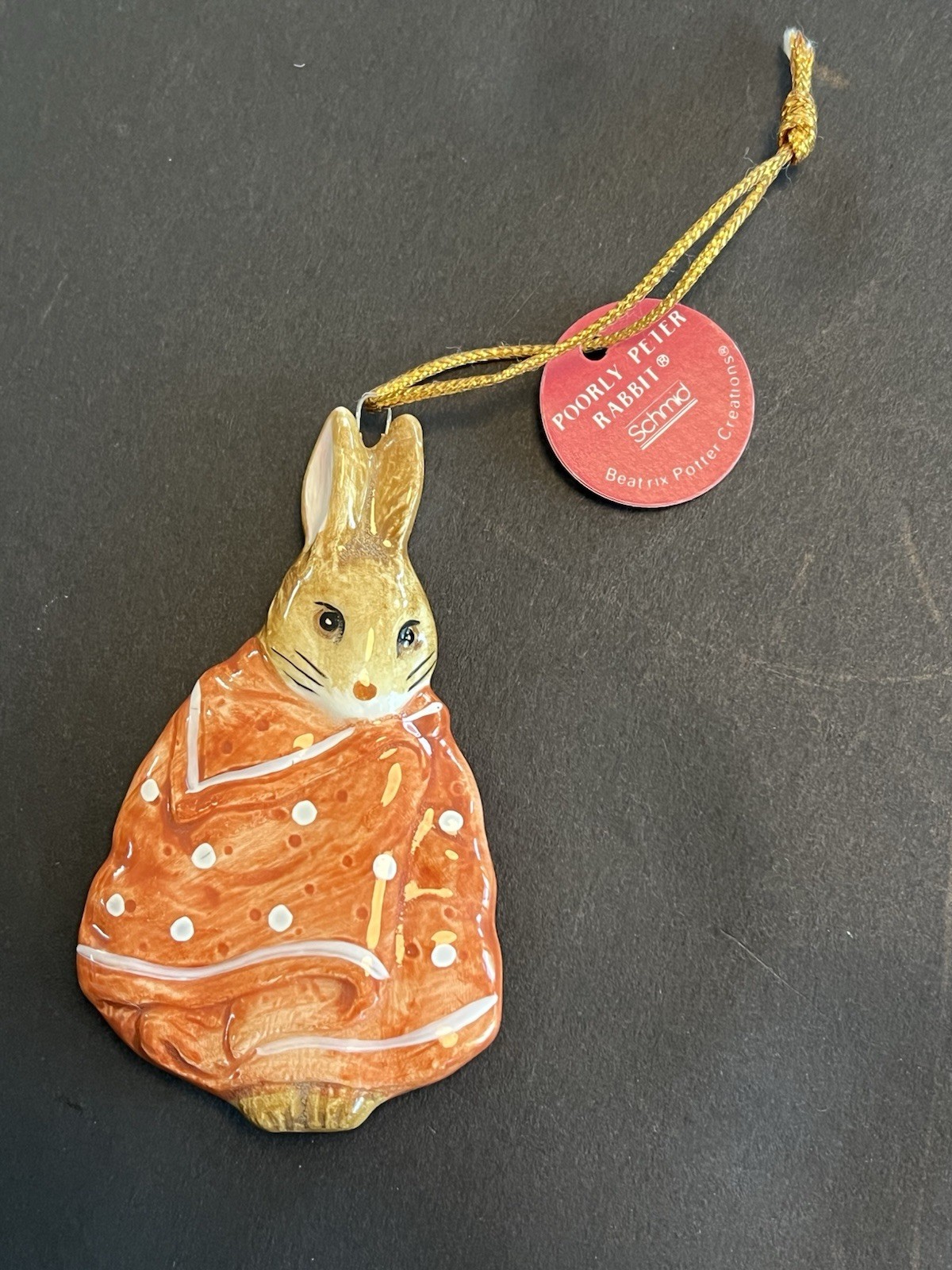 Vintage Schmid Beatrix Potter Poorly Peter Rabbit 1984 Ornament Tag Cord Japan