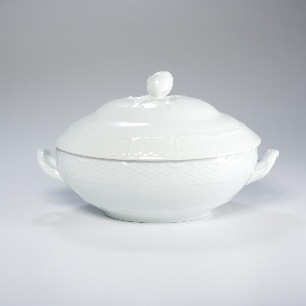 Ceralene A Raynaud Limoges Osier All White Basket Weave Rose Lg Tureen w Lid A