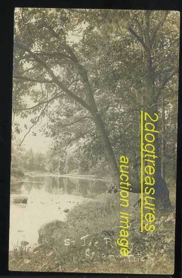 RPPc St Joe River Colon Mich Mi Michigan 1911 Mendon Sturgis Burr Oak Sherwood O