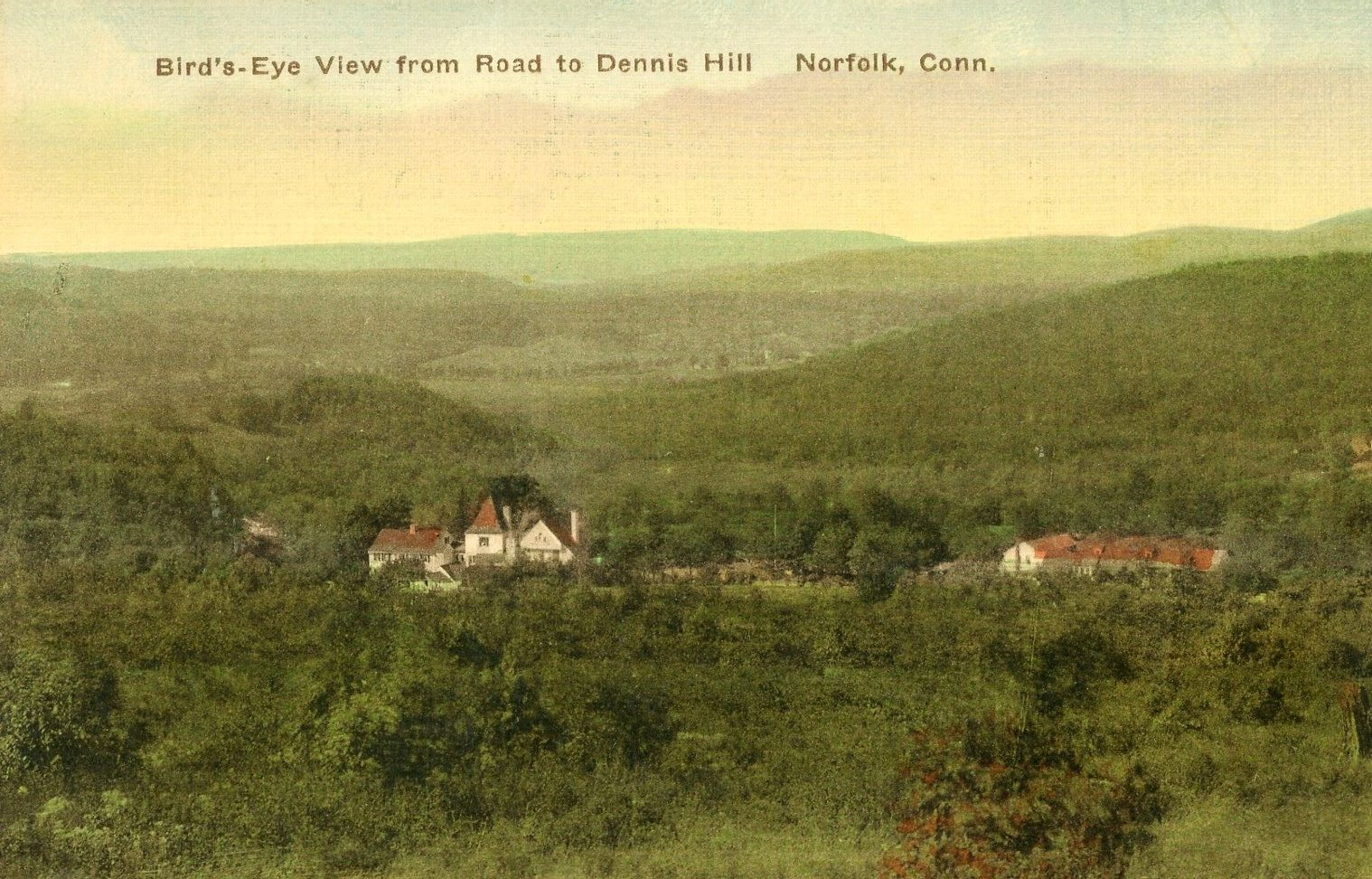 Postcard Early Birdseye View from Road to Dennis Hill, Norfolk, CT.   K5