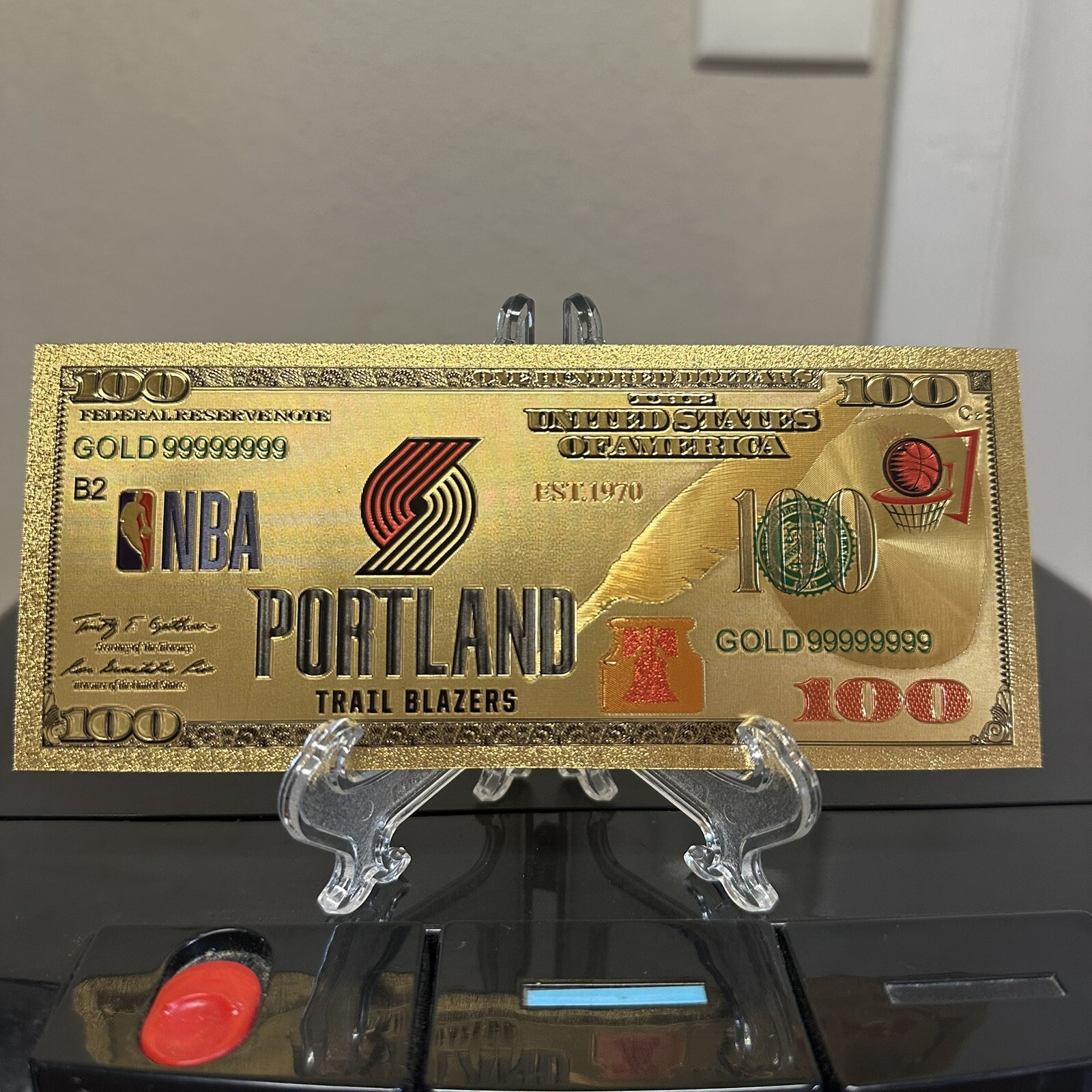 Gold Foil Plated Portland Trail Blazers Basketball Team Banknote Collectible