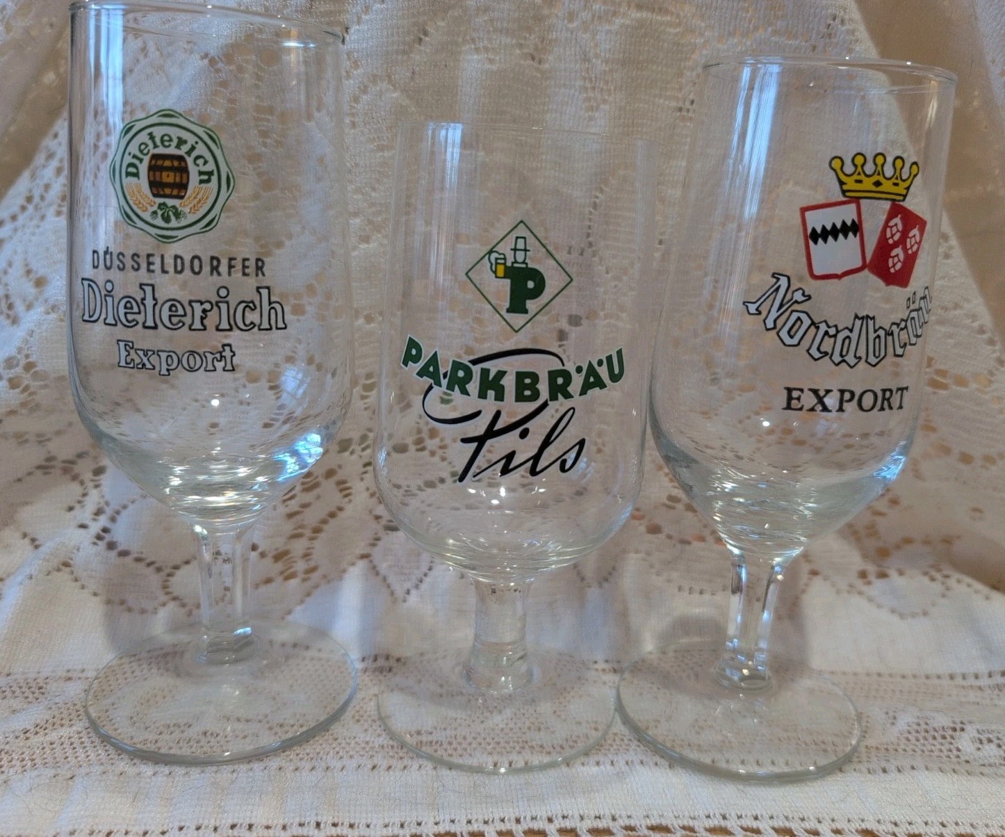 German Beer Stem Glasses Lot Of 3 Vintage Bar Ware Collectible 