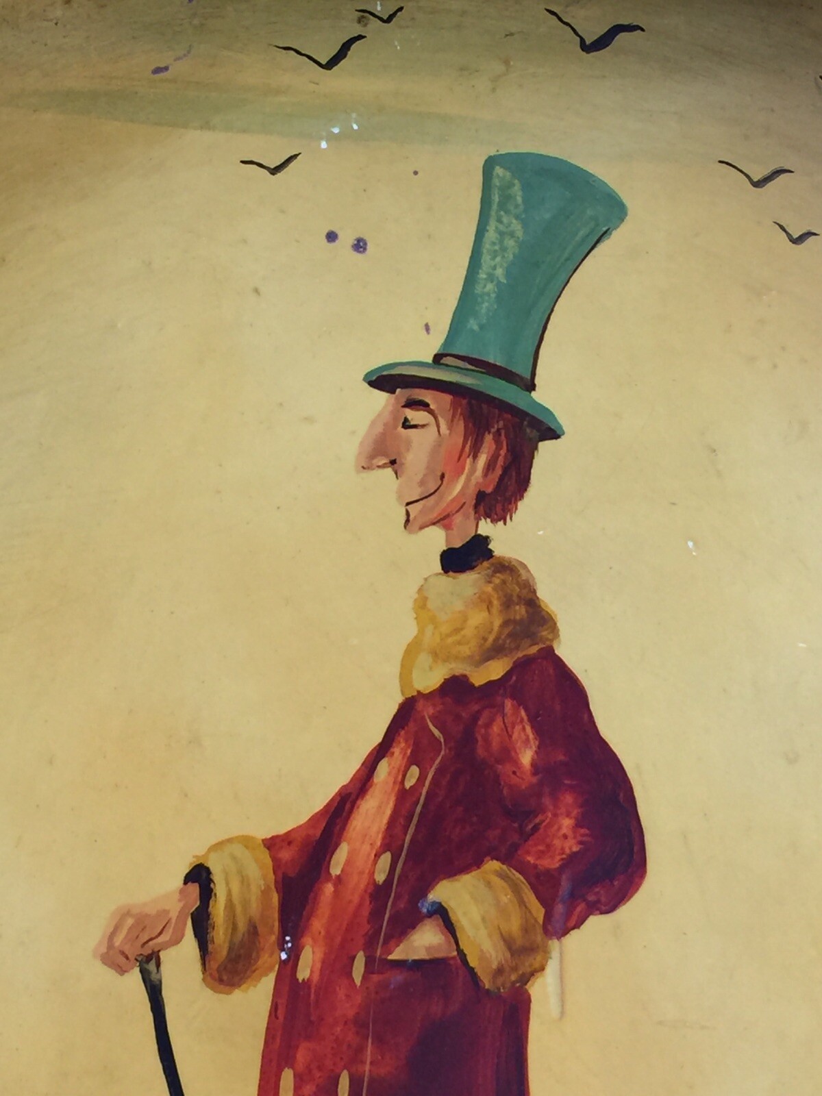 Unique Character Hand Painted Metal Tray Gentleman Top Hat Peter Ompir •Signed•