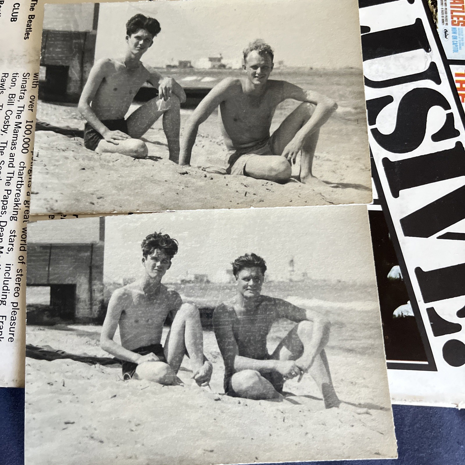 Gay Vintage 2 Vintage 3x5 Photos Affectionate Friends Hunks In Trunks Beach