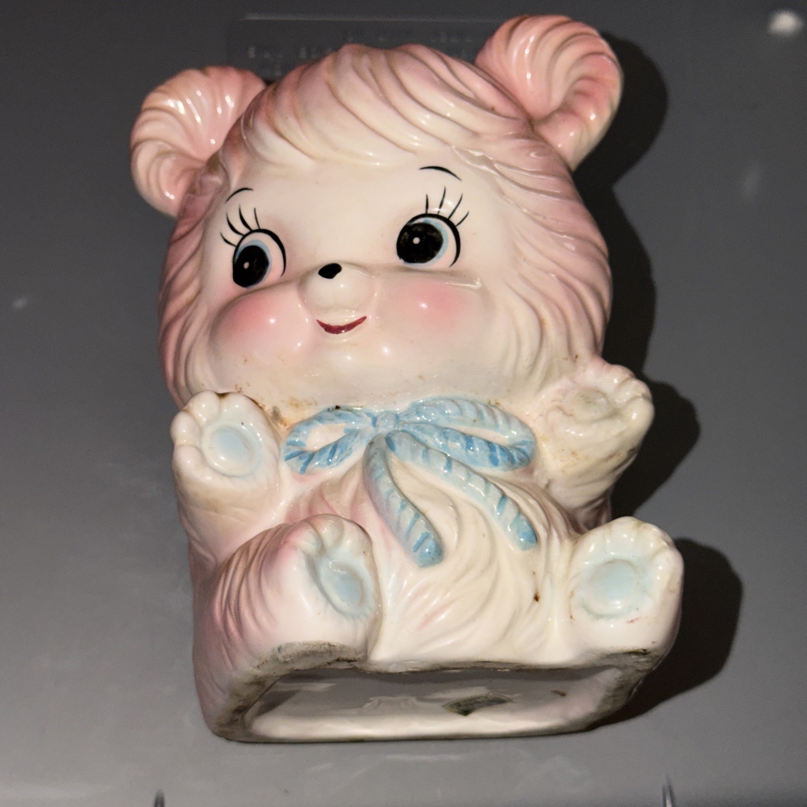 Parma by AAI Blue Teddy Bear Nursery Planter Pink Bow Paws Made in Japan Vintage Parma by AAI Blue Teddy Bear Nursery Planter Pink Bow Paws Made in Japan Vintage