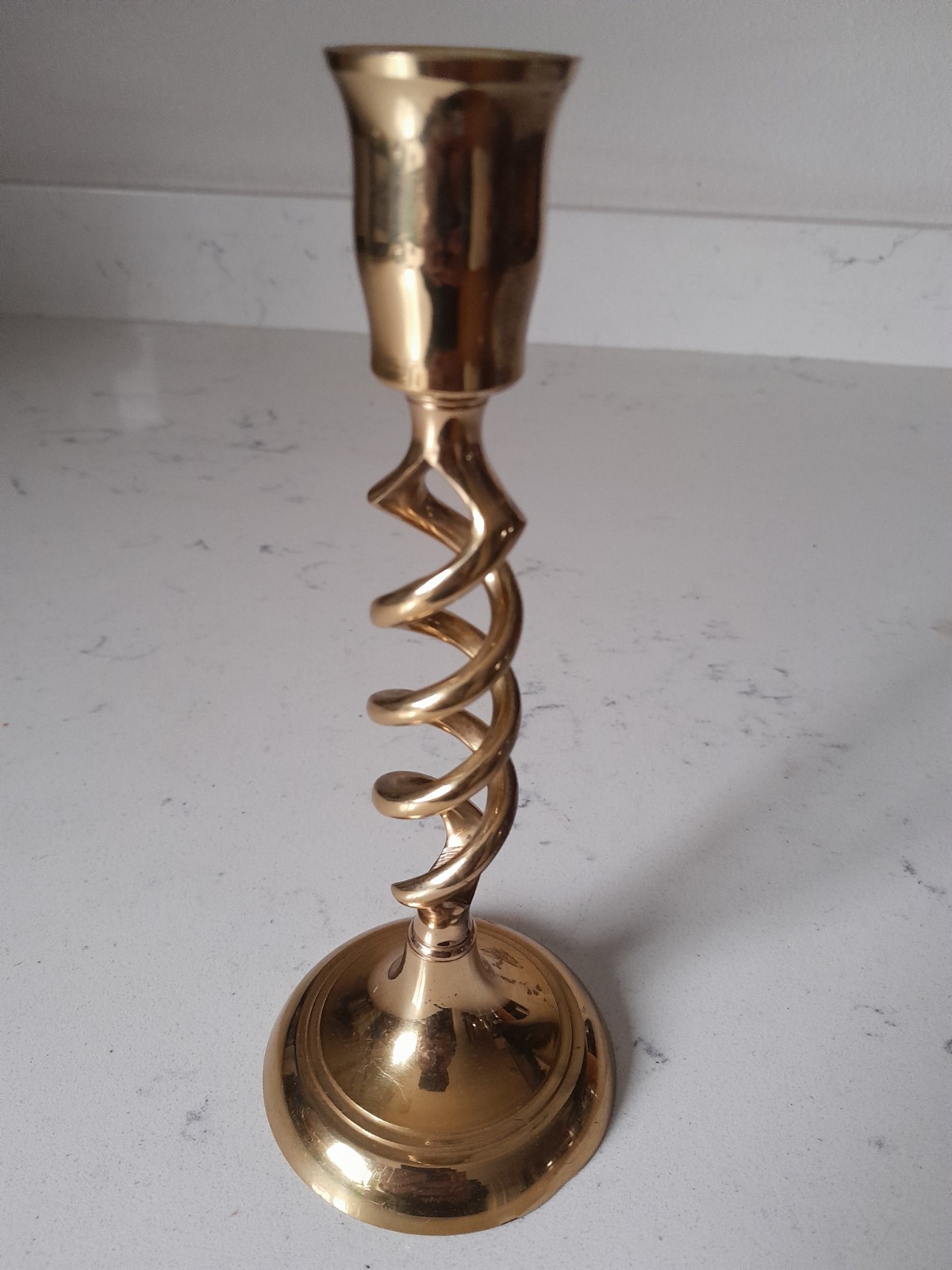 Vintage MCM Open Barley Twist Lacquered Brass Candlestick Holder 7.5\