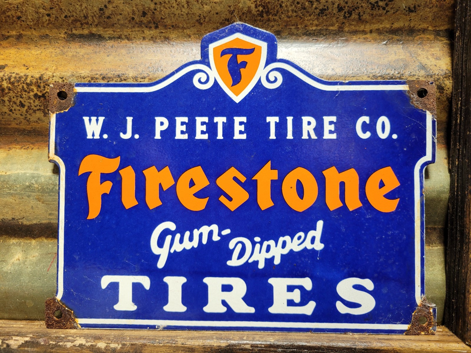 VINTAGE FIRESTONE PORCELAIN SIGN OLD GUM DIPPED RUBBER TIRES CAR AUTO PARTS SHOP
