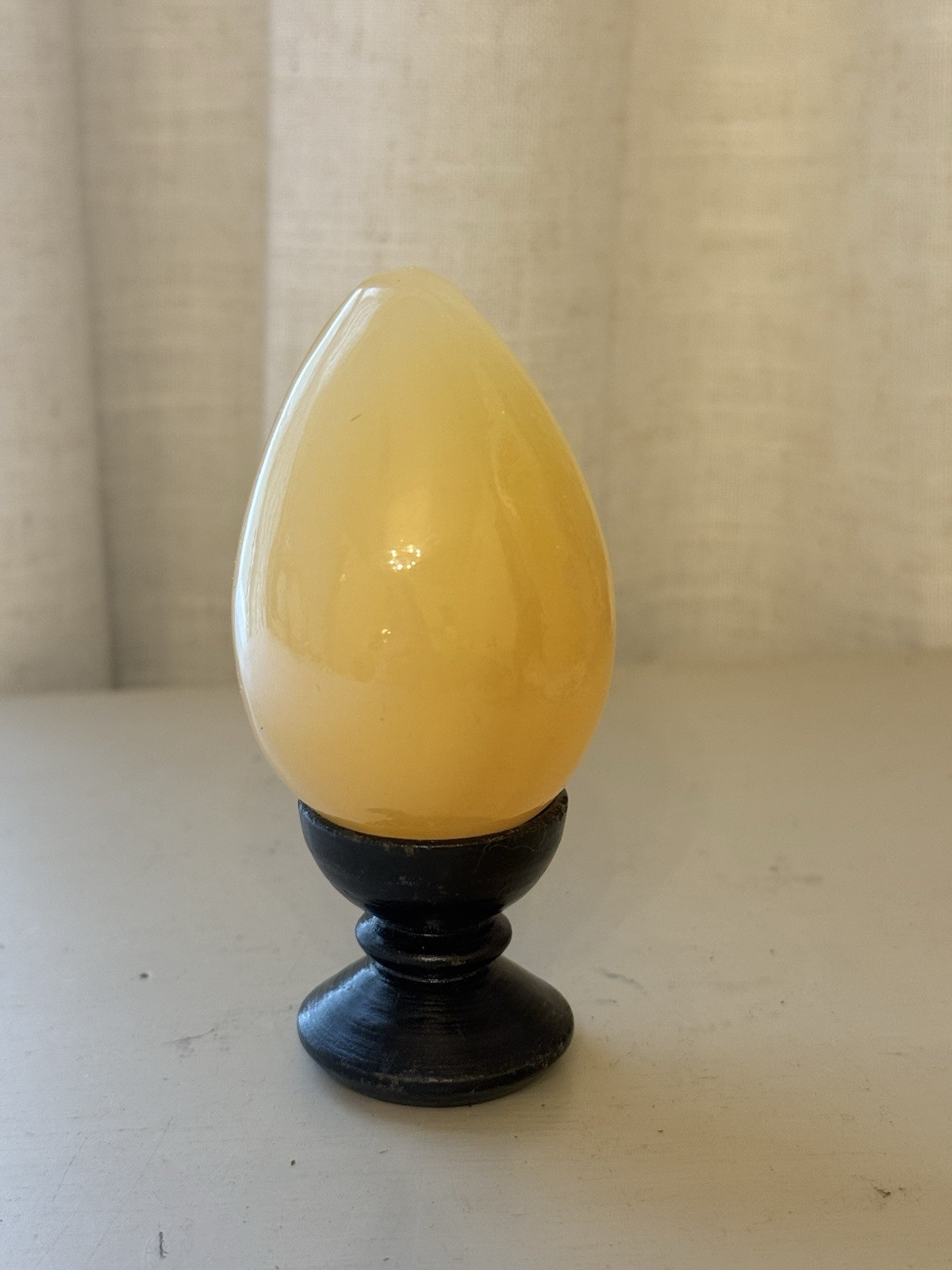 Vintage Yellow Onyx Marble Stone Egg Polished Banded Calcite Easter Decor 3\