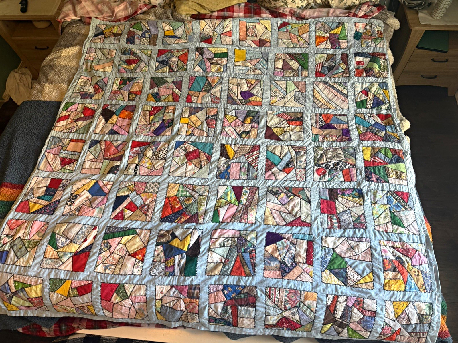 Vintage Handmade Cotton Patchwork Floral Quilt, Full 67x67