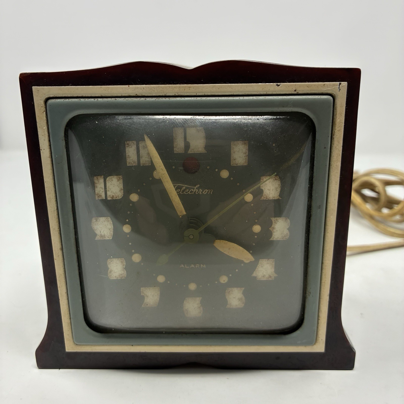 Telechron Catalin Alarm Clock Green Brown Red Swirl - 7H101- Vintage RARE Works