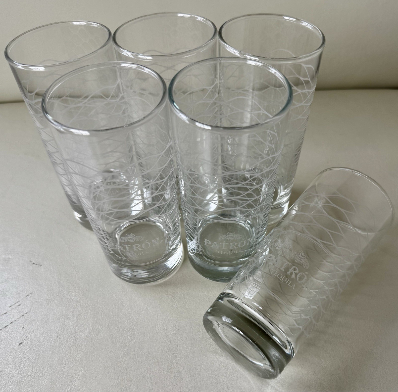New Patron Tequila Highball Cocktail Drink Bar Glasses Set Lot 6 Honeycomb Bee