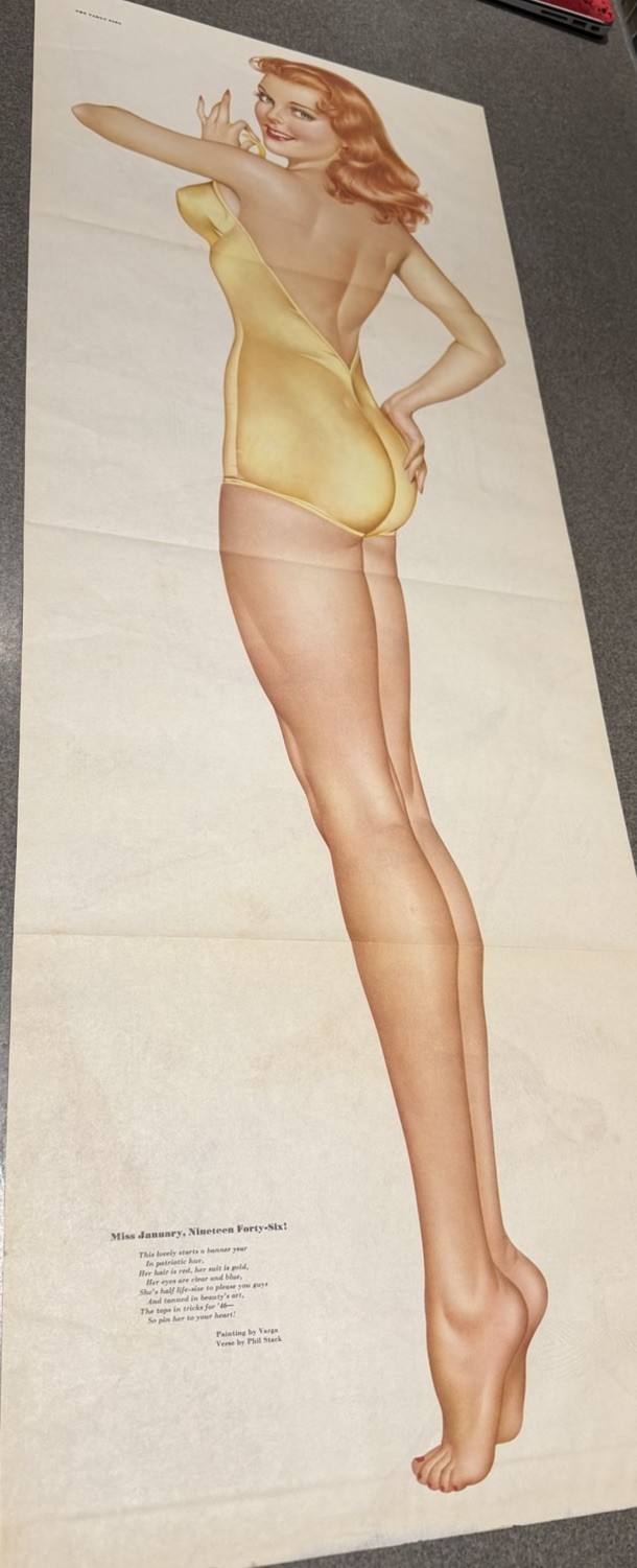 Original Vintage 1946 Vargas Girl Esquire Pin Up Calendar Page Double Side