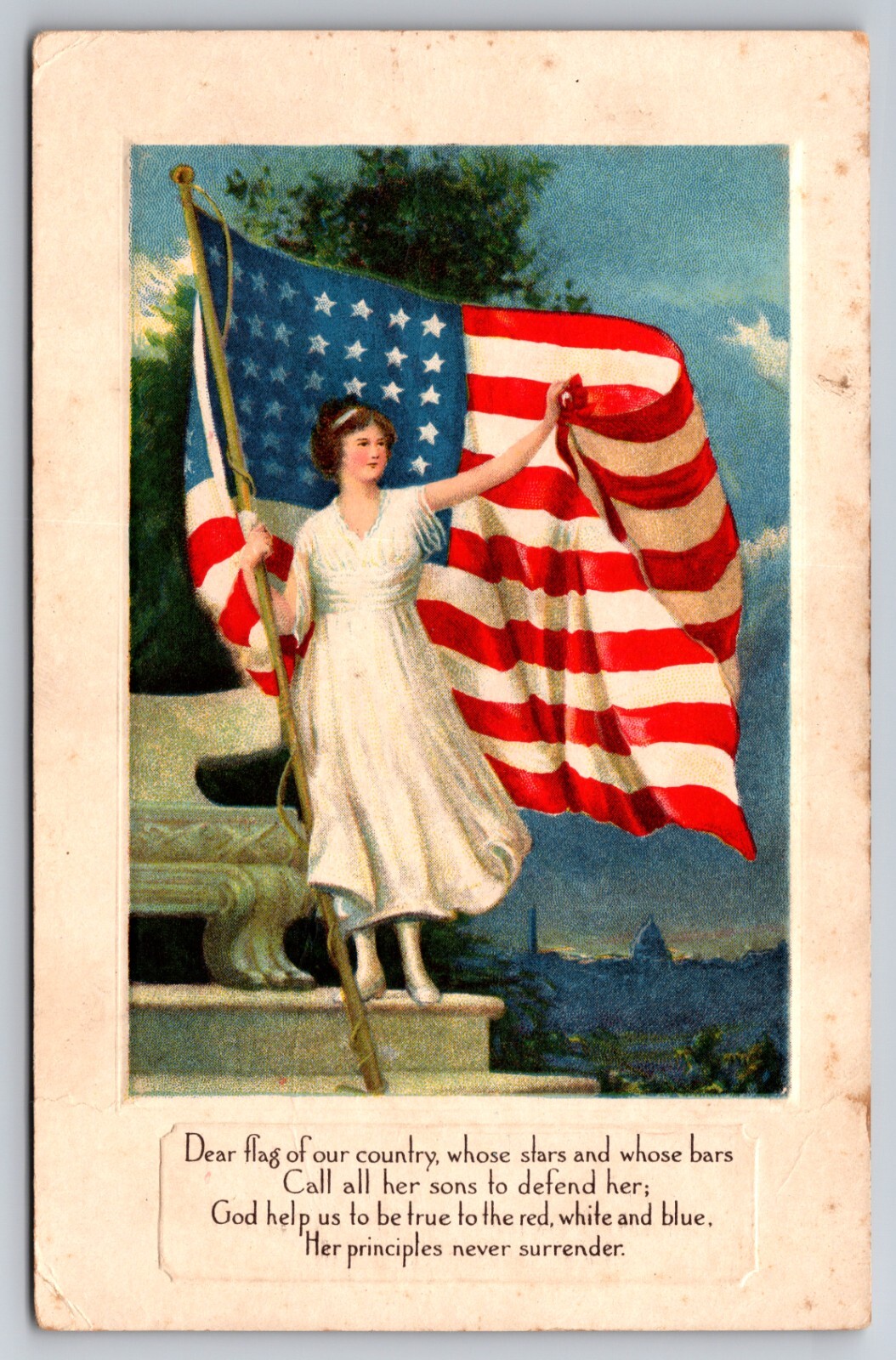 Dear Flag of Our Country Pretty Lady Large American Flag Series #4 c1915 PC
