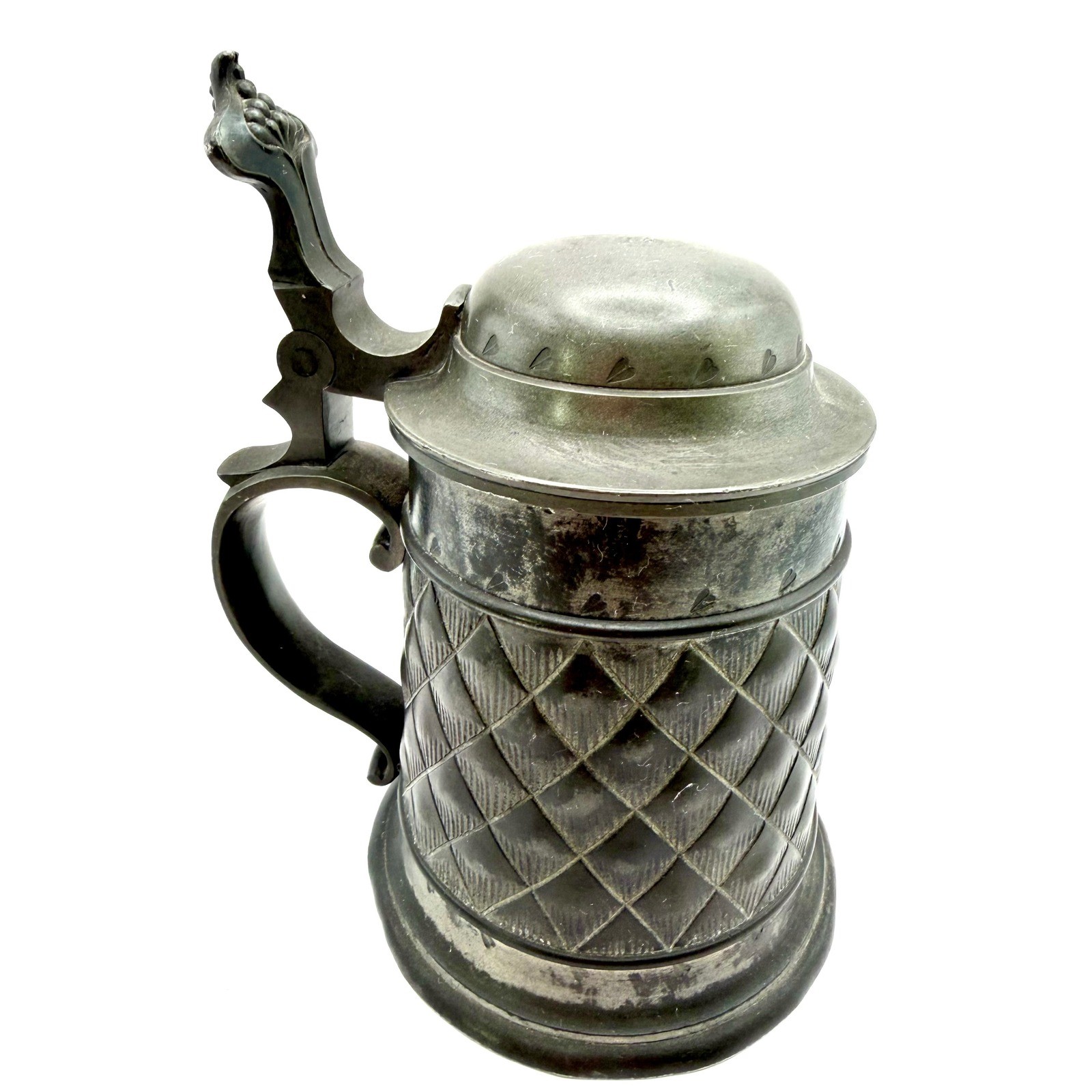 Antique c1880-1900 Secessionist Lidded Tankard Beer Stein Art Nouveau Metal