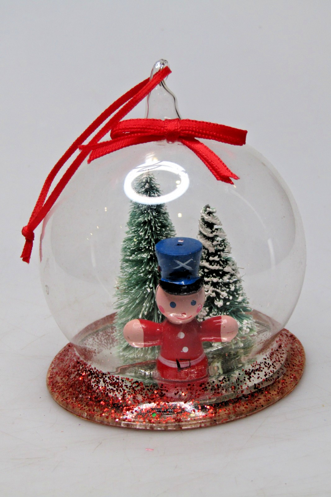 Vintage Clear Glass Diorama BALL TREE POLICEMAN Christmas Ornament W Germany