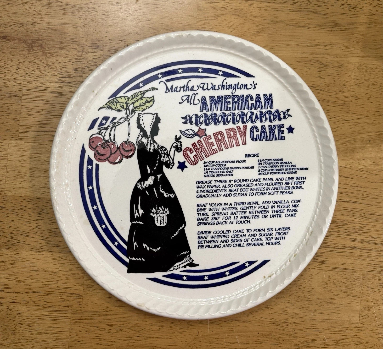 Royal China Martha Washington’s American Chocolate Cherry Cake Recipe Pie Plate Royal China Martha Washington’s American Chocolate Cherry Cake Recipe Pie Plate