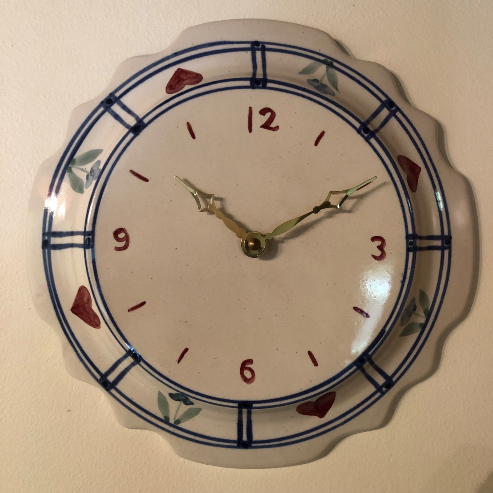 Vintage 1990s Y2K Ceramic Stoneware Italian Blue Blossoms Wall Clock