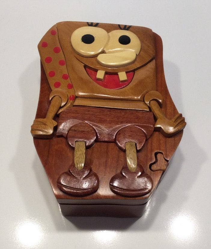 Tropical Wood Puzzel Trinket Box with Hidden Compartment