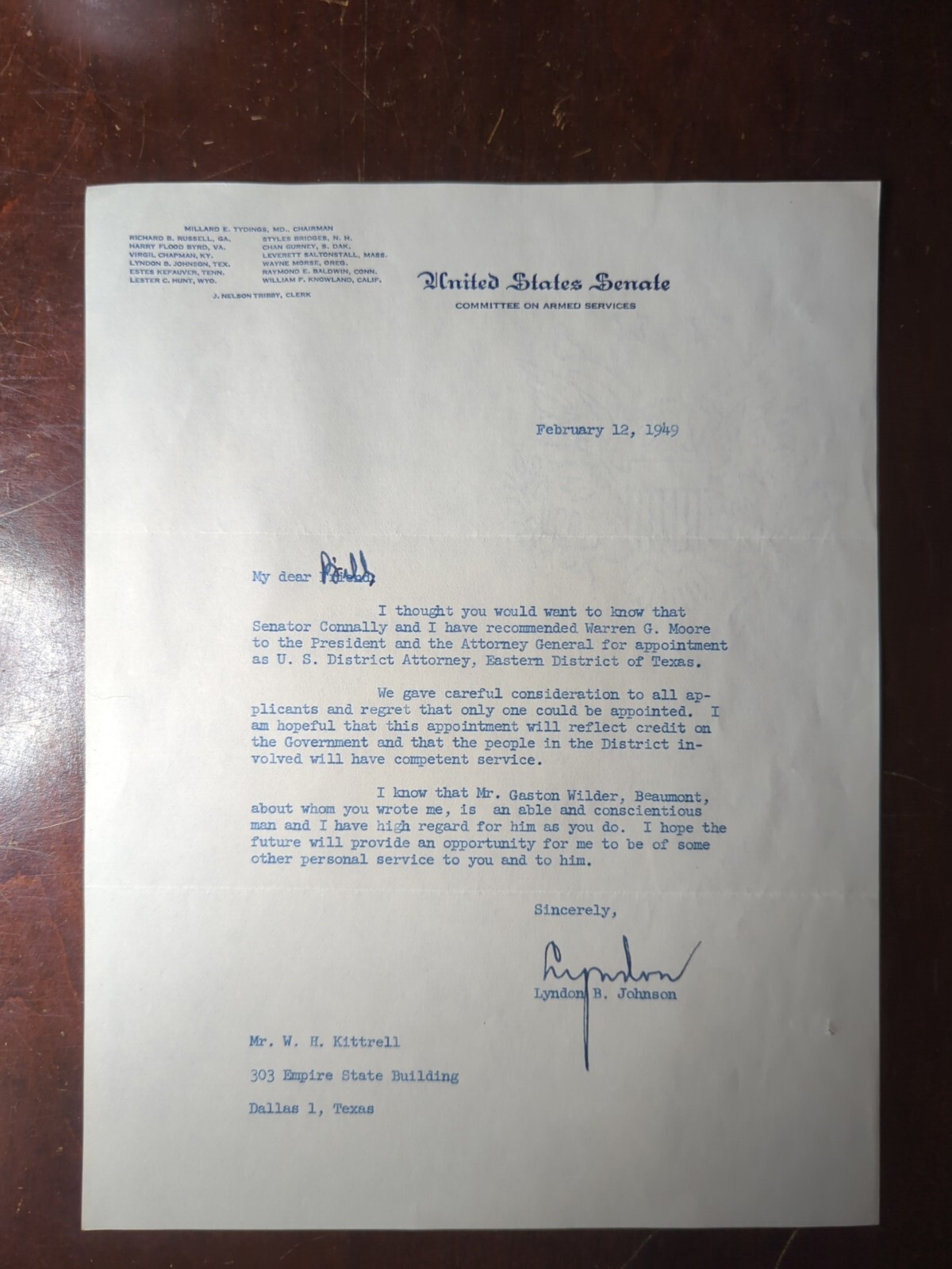 LBJ Signed Senator Letter Rare Lyndon B Johnson Autograph Historical Piece TLS