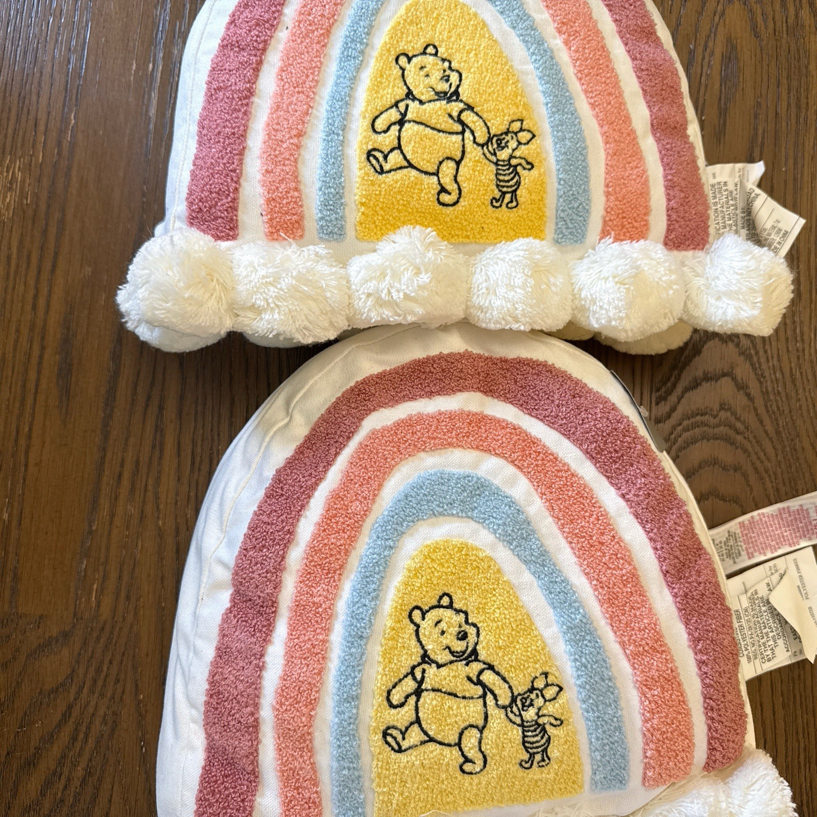 2021 Disney Parks Winnie The Pooh Piglet Rainbow Pom Pom Throw Pillow 13\