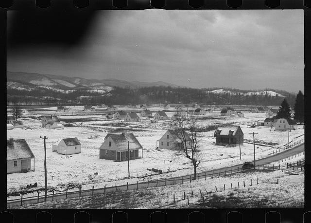 Photo:Snowy Rural Village Landscape 1930s Houses Mountains
