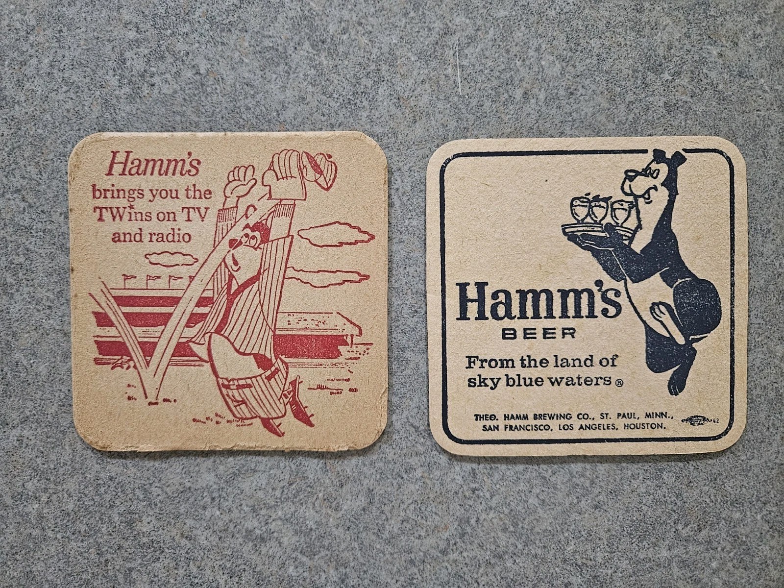 Lot of 2 Vintage 1962 Hamm\'s Beer Coasters